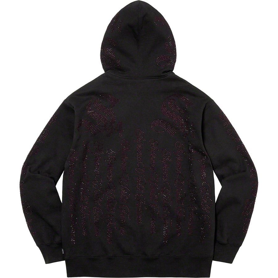 Details on Rhinestone Zip Up Hooded Sweatshirt Black from spring summer 2022 (Price is $178)