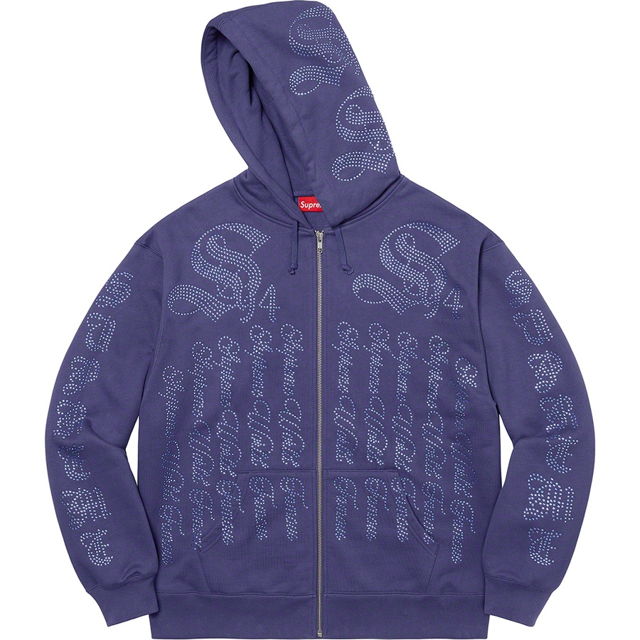 Details on Rhinestone Zip Up Hooded Sweatshirt Washed Navy from spring summer 2022 (Price is $178)