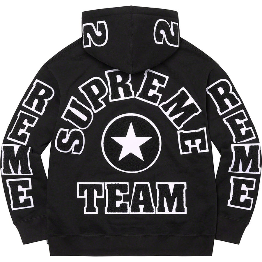 Details on Supreme Team Chenille Hooded Sweatshirt Black from spring summer
                                                    2022 (Price is $178)