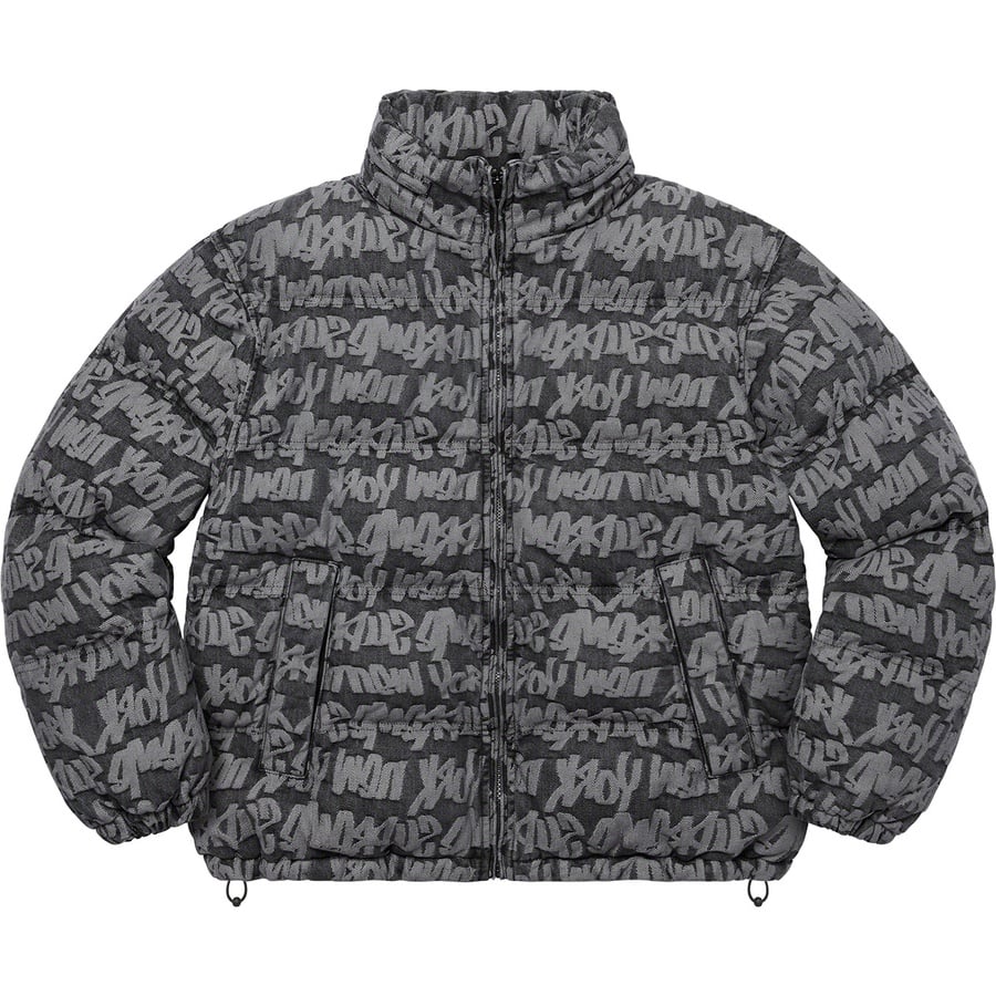 Details on Fat Tip Jacquard Denim Puffer Jacket Black from spring summer 2022 (Price is $348)