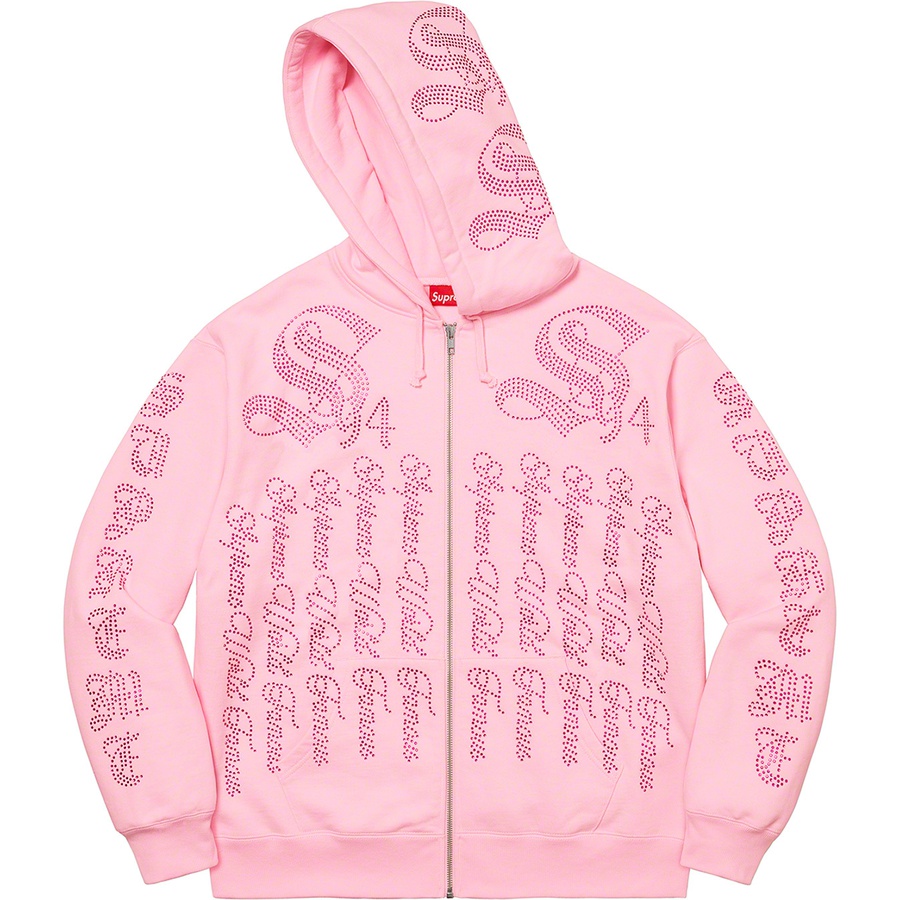 Supreme Rhinestone Zip Up Hooded Sweatshirt (SS22) - Light Pink - $178