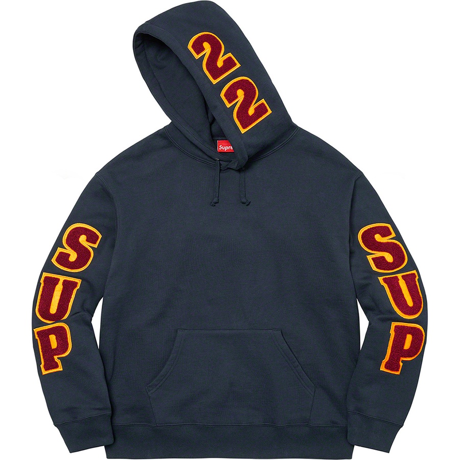 Details on Supreme Team Chenille Hooded Sweatshirt Navy from spring summer 2022 (Price is $178)