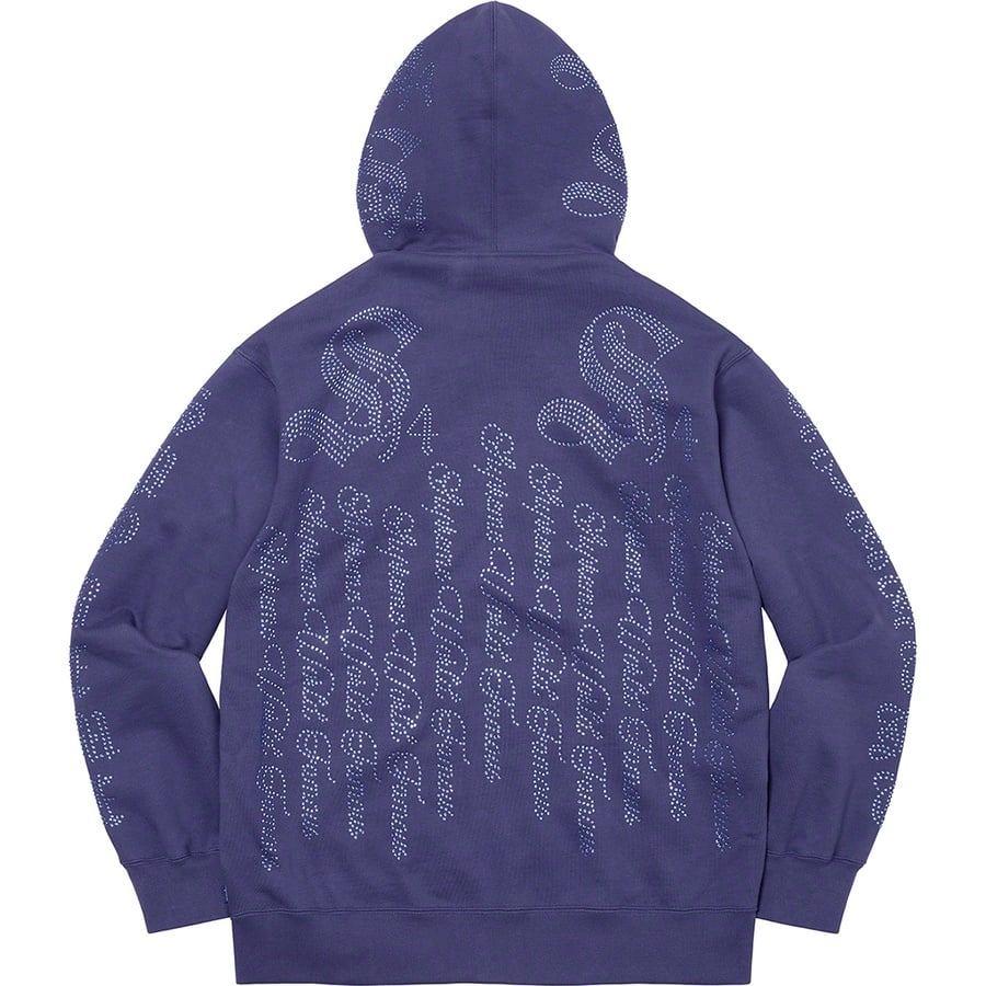 Details on Rhinestone Zip Up Hooded Sweatshirt Washed Navy from spring summer 2022 (Price is $178)