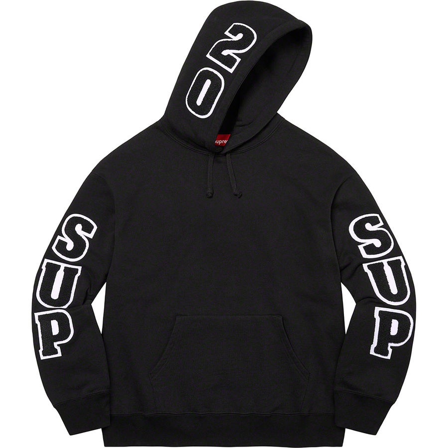 Details on Supreme Team Chenille Hooded Sweatshirt Black from spring summer
                                                    2022 (Price is $178)