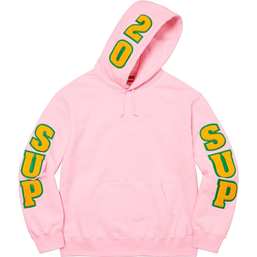 Details on Supreme Team Chenille Hooded Sweatshirt Light Pink from spring summer
                                                    2022 (Price is $178)