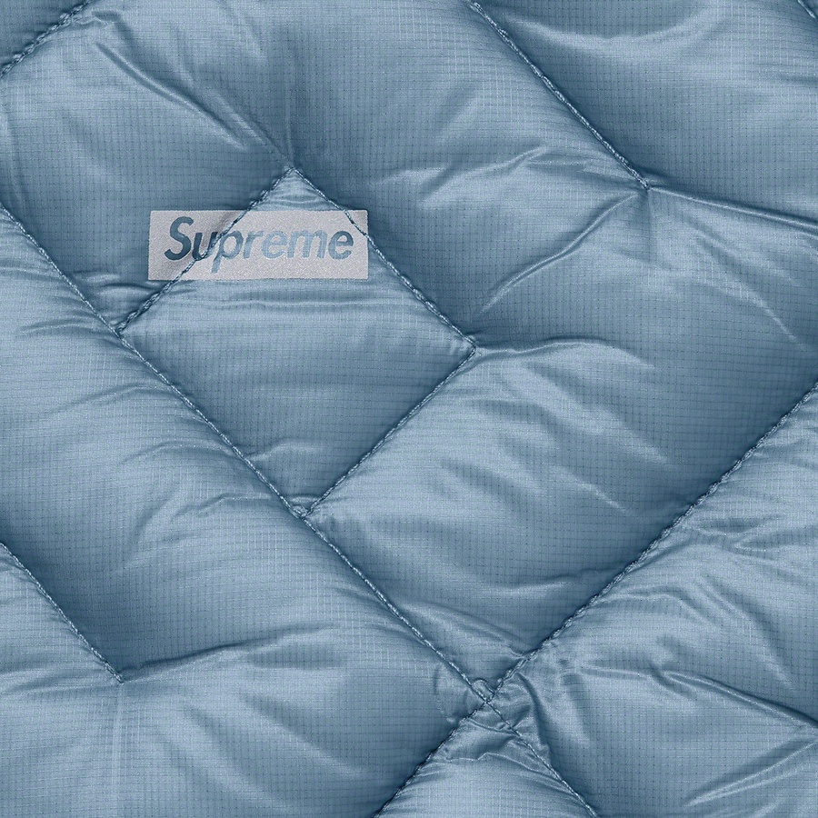 Details on Spellout Quilted Lightweight Down Jacket Slate from spring summer
                                                    2022 (Price is $248)