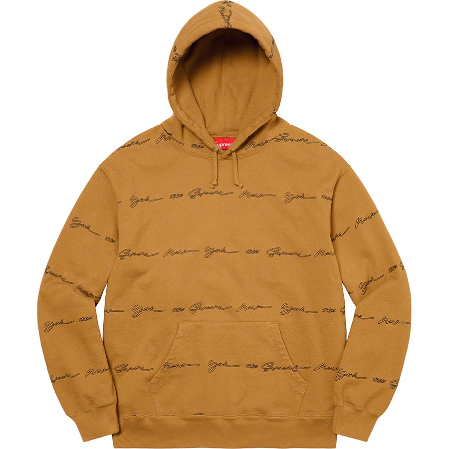 Details on Script Stripe Hooded Sweatshirt Dark Mustard from spring summer
                                                    2022 (Price is $168)
