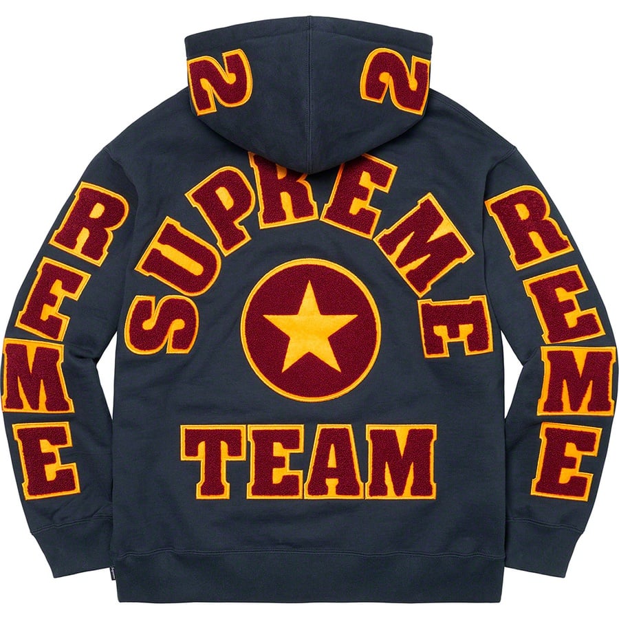 Details on Supreme Team Chenille Hooded Sweatshirt Navy from spring summer
                                                    2022 (Price is $178)