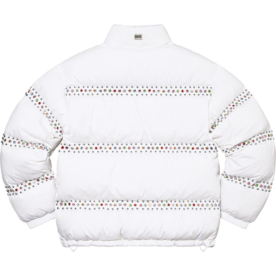Details on Supreme B.B. Simon Studded Puffer Jacket White from spring summer 2022 (Price is $698)
