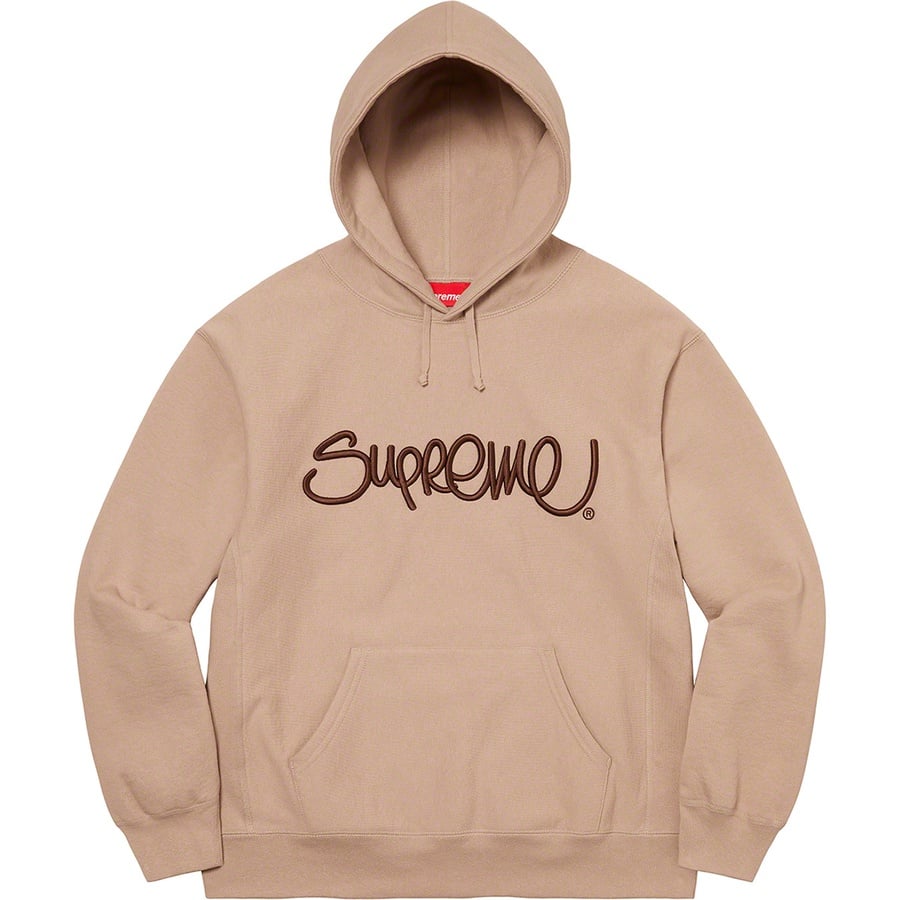 Details on Raised Handstyle Hooded Sweatshirt Dark Taupe from spring summer
                                                    2022 (Price is $158)