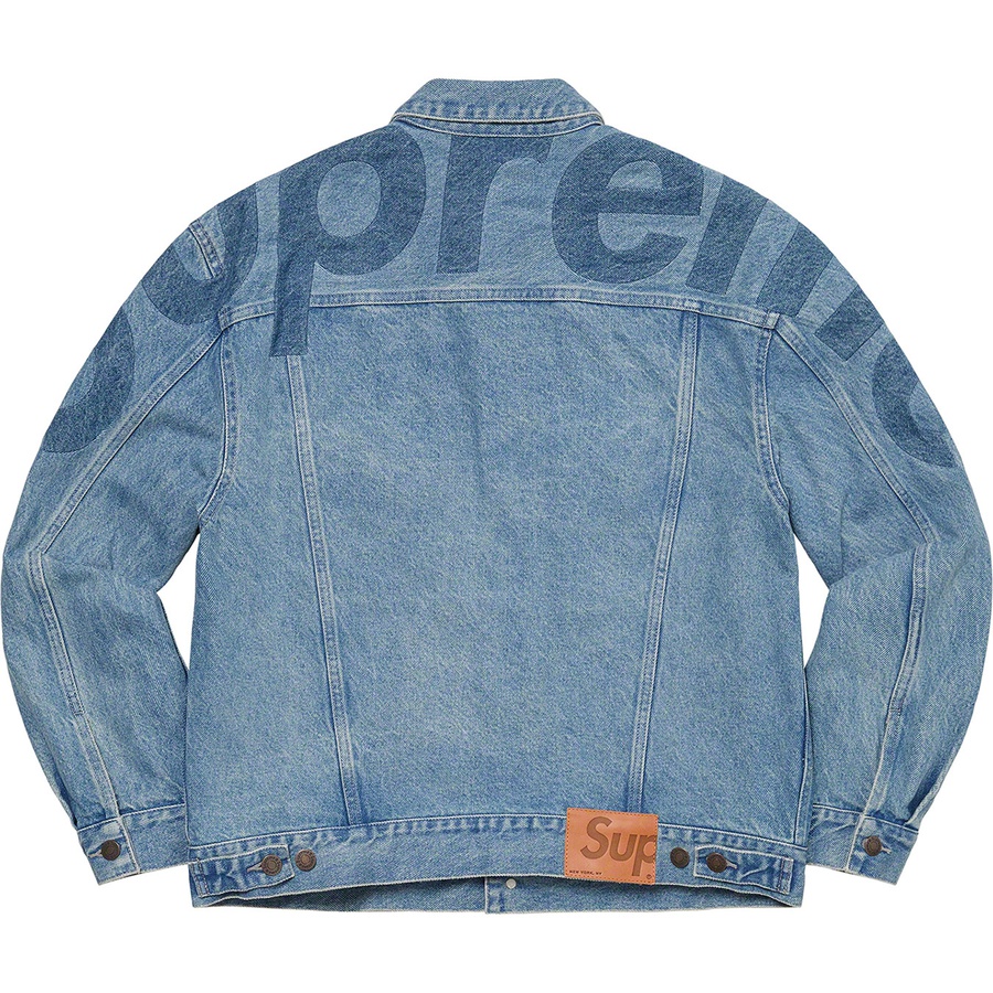 Details on Inset Logo Denim Trucker Jacket Washed Blue from spring summer
                                                    2022 (Price is $278)