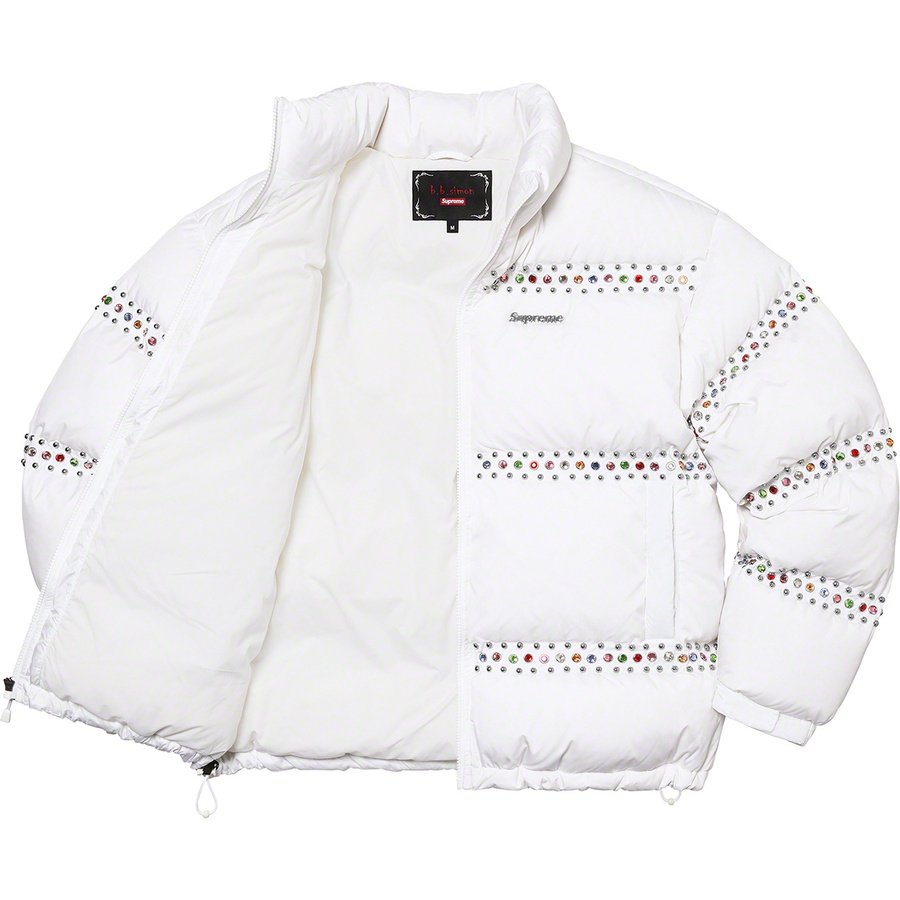 Details on Supreme B.B. Simon Studded Puffer Jacket White from spring summer
                                                    2022 (Price is $698)