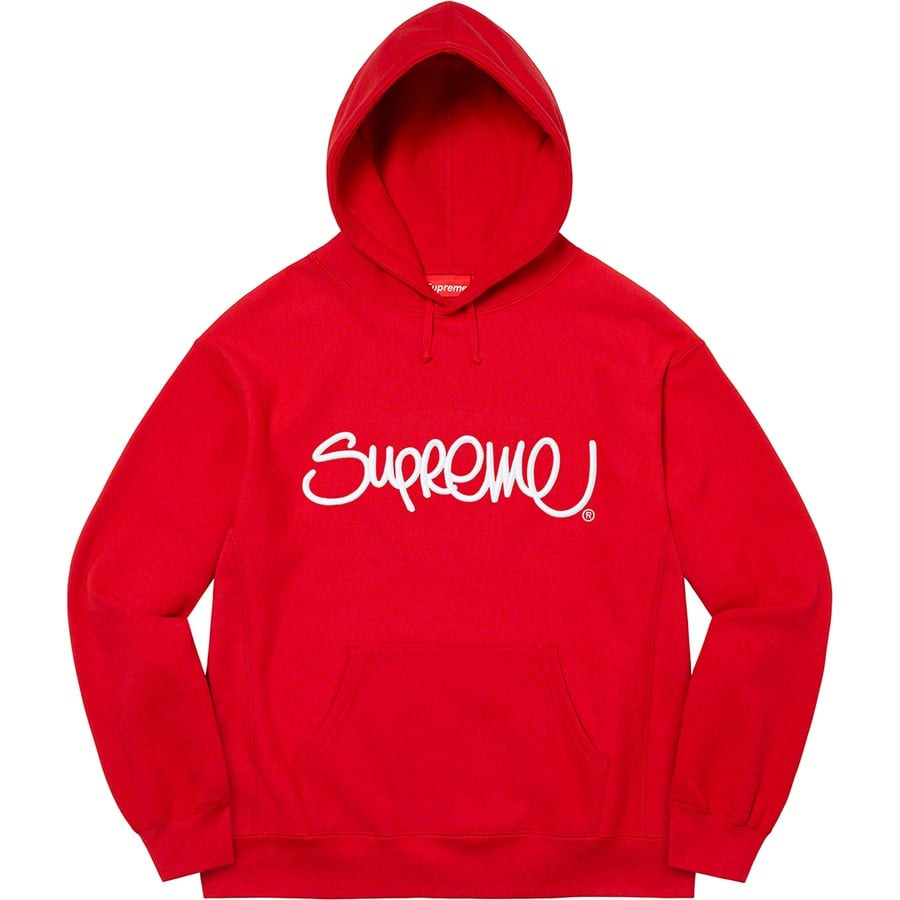 Details on Raised Handstyle Hooded Sweatshirt Red from spring summer 2022 (Price is $158)