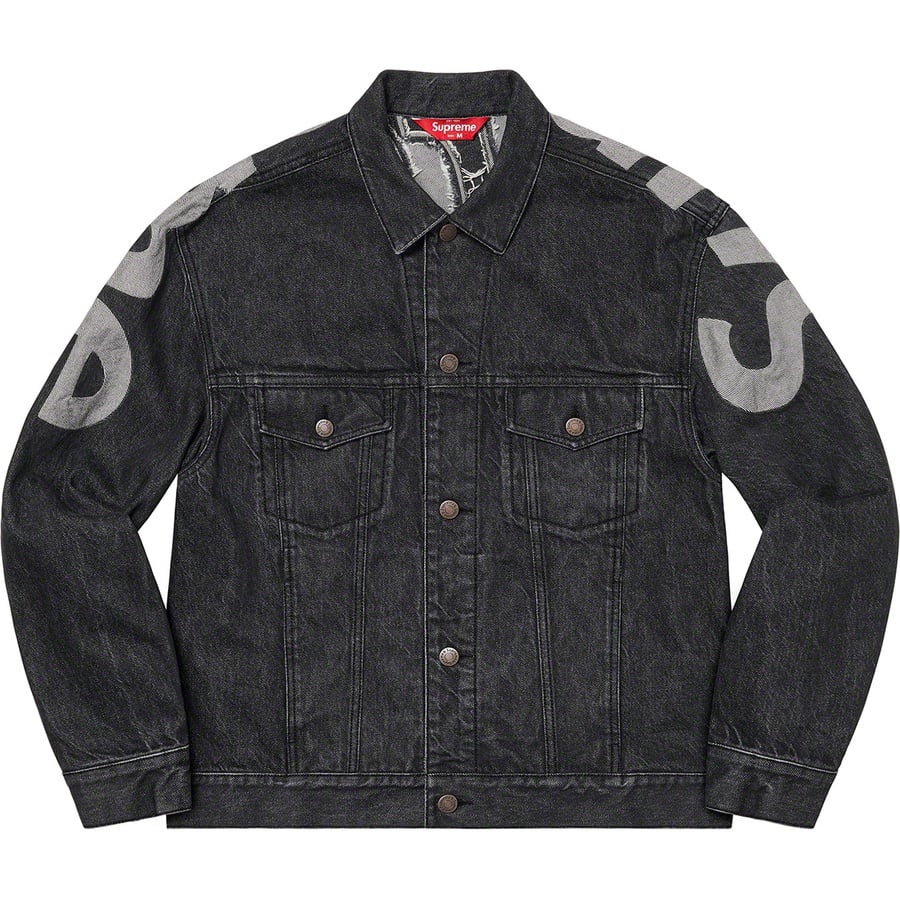 Details on Inset Logo Denim Trucker Jacket Black from spring summer
                                                    2022 (Price is $278)