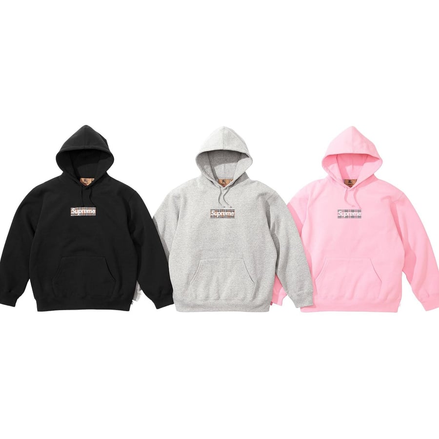 Details on Supreme Burberry Box Logo Hooded Sweatshirt from spring summer 2022 (Price is $198)