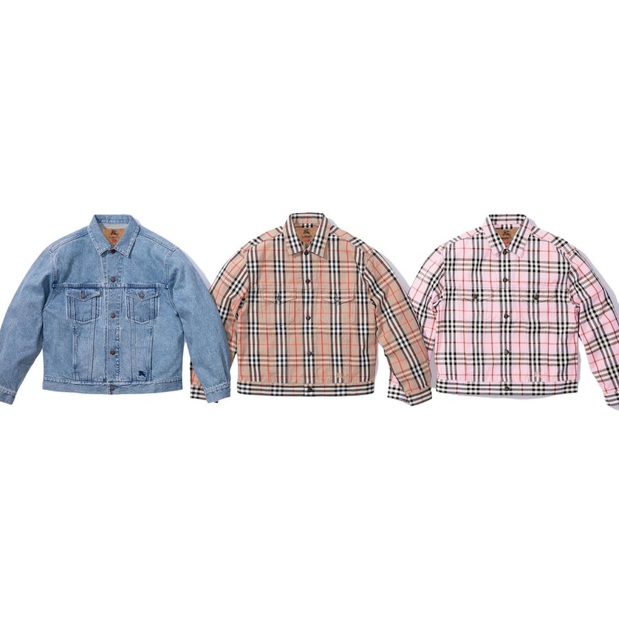 Details on Supreme Burberry Denim Trucker Jacket  from spring summer
                                                    2022 (Price is $298)