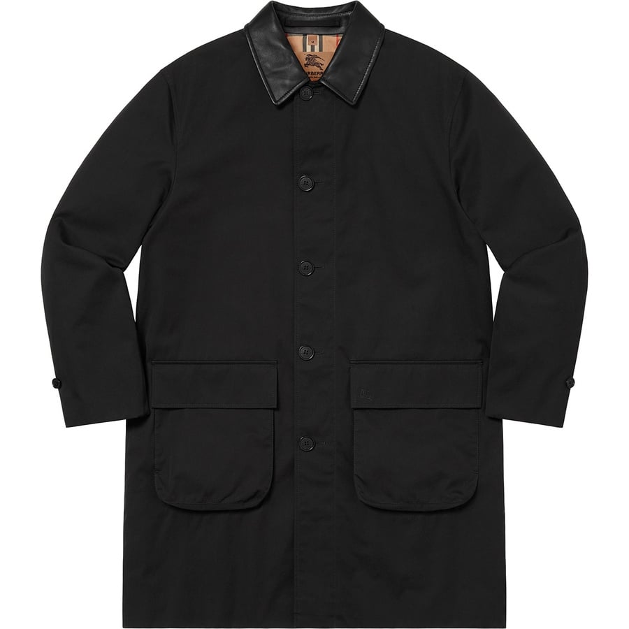 Details on Supreme Burberry Leather Collar Trench Black from spring summer
                                                    2022 (Price is $998)