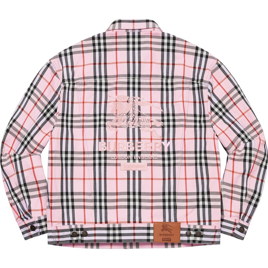 Details on Supreme Burberry Denim Trucker Jacket Pink from spring summer
                                                    2022 (Price is $298)