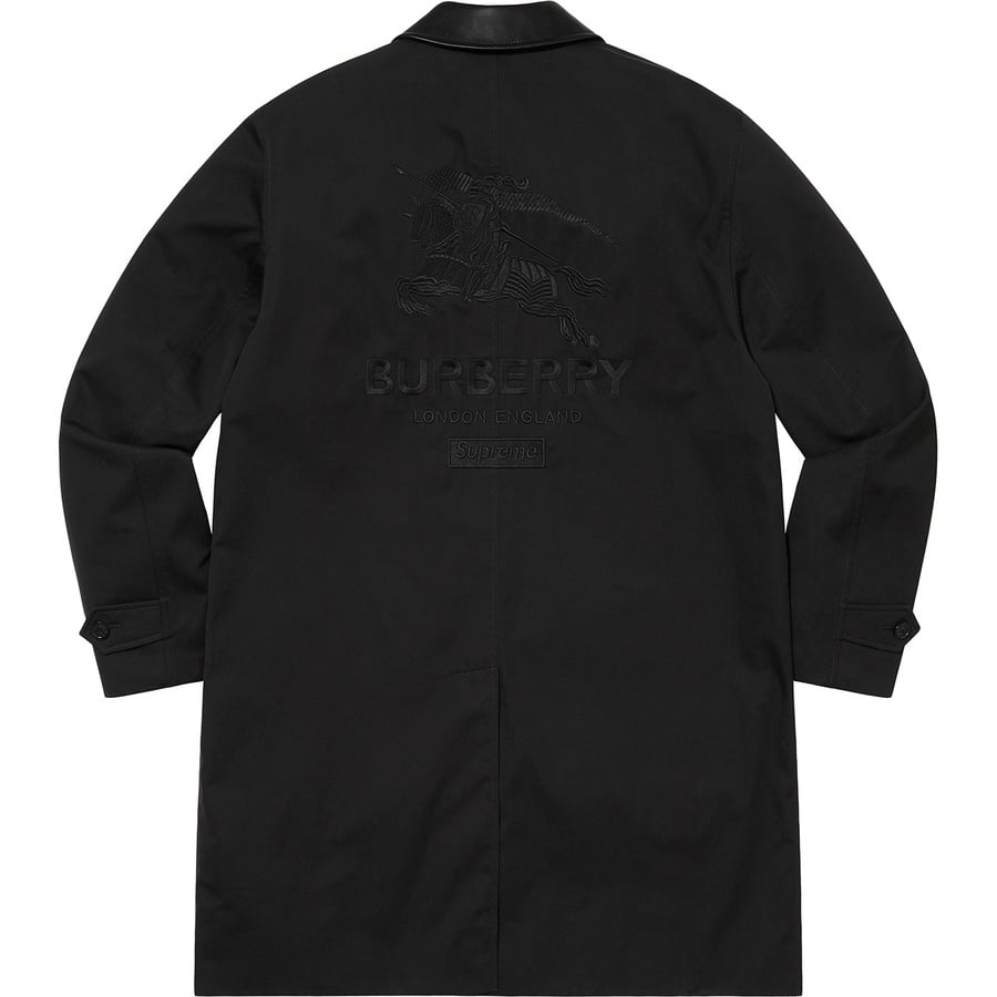 Details on Supreme Burberry Leather Collar Trench Black from spring summer
                                                    2022 (Price is $998)