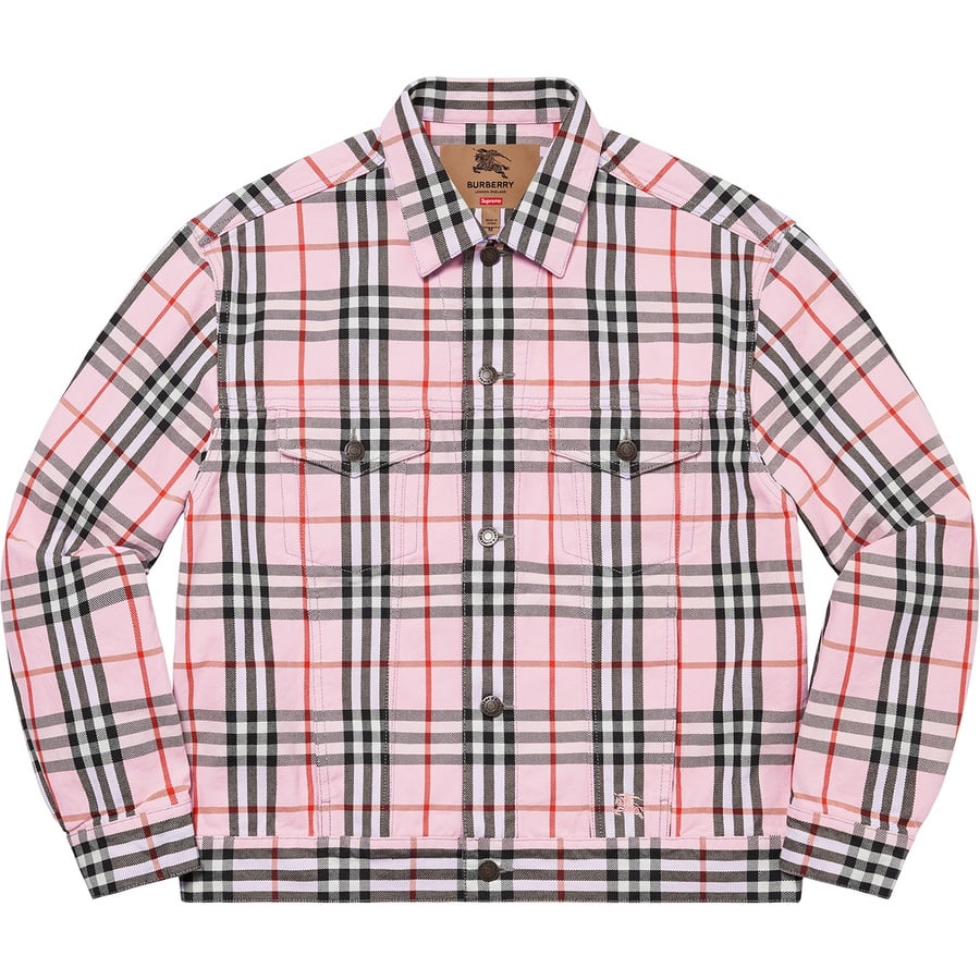 Details on Supreme Burberry Denim Trucker Jacket Pink from spring summer
                                                    2022 (Price is $298)