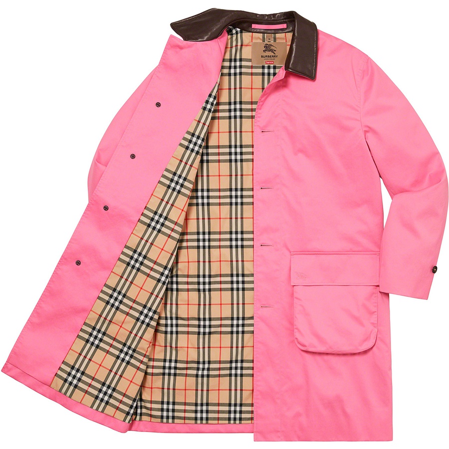Details on Supreme Burberry Leather Collar Trench Pink from spring summer
                                                    2022 (Price is $998)