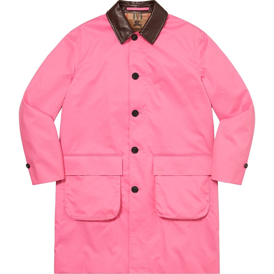 Details on Supreme Burberry Leather Collar Trench Pink from spring summer
                                                    2022 (Price is $998)