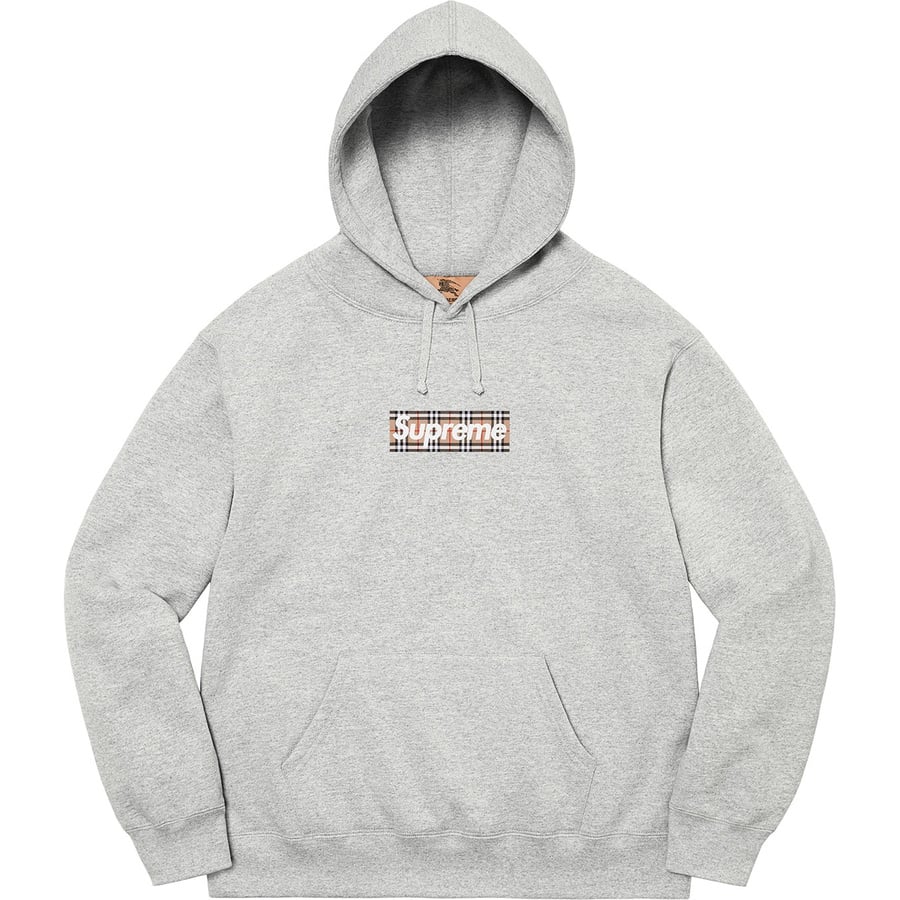 Details on Supreme Burberry Box Logo Hooded Sweatshirt Heather Grey from spring summer 2022 (Price is $198)