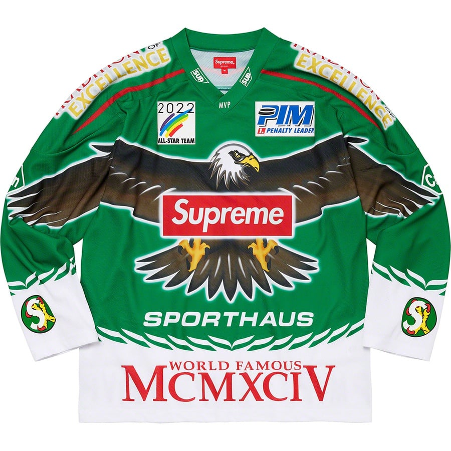 Details on Eagle Hockey Jersey Green from spring summer
                                                    2022 (Price is $138)
