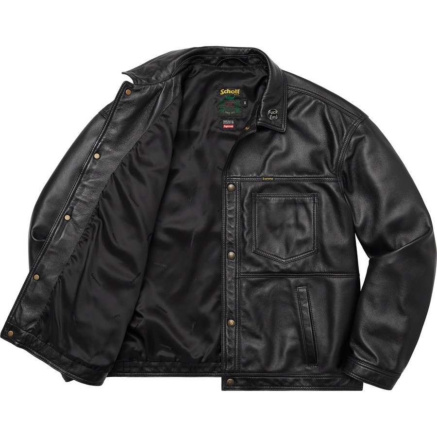 Details on Supreme Schott Leather Work Jacket Black from spring summer
                                                    2022 (Price is $698)