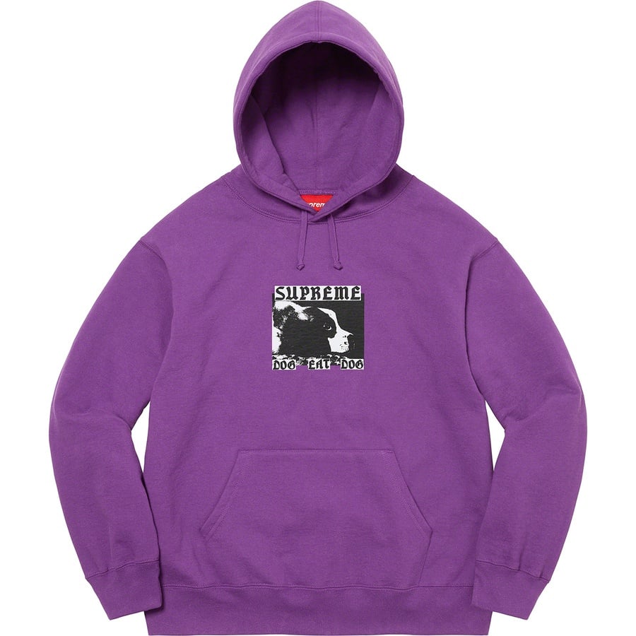 Details on Dog Eat Dog Hooded Sweatshirt Purple from spring summer 2022 (Price is $158)