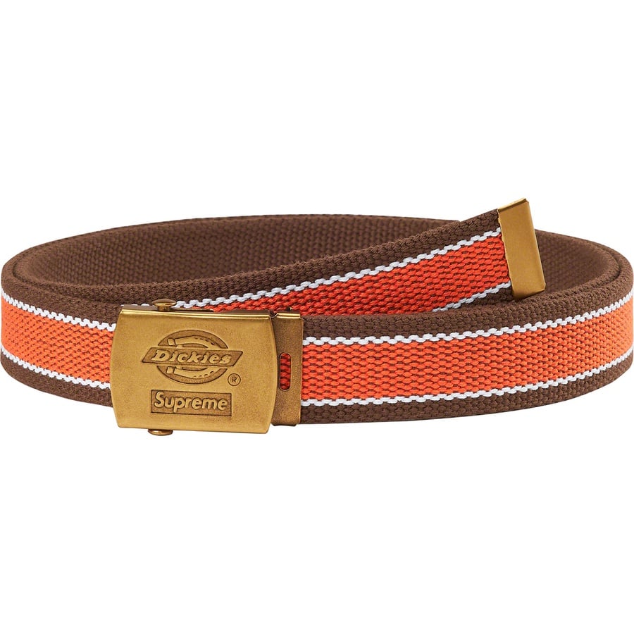 Details on Supreme Dickies Stripe Webbing Belt Brown from spring summer
                                                    2022 (Price is $28)