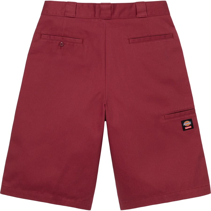 Details on Supreme Dickies Stripe 13” Loose Fit Work Short Maroon from spring summer
                                                    2022 (Price is $98)