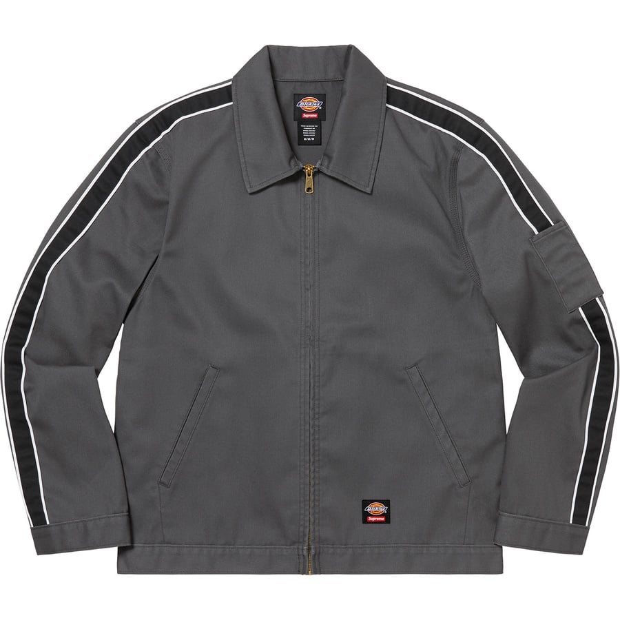Details on Supreme Dickies Stripe Eisenhower Jacket Charcoal from spring summer 2022 (Price is $138)