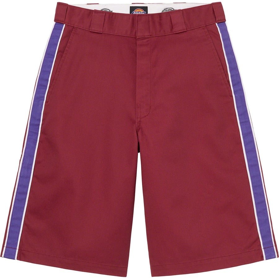 Details on Supreme Dickies Stripe 13” Loose Fit Work Short Maroon from spring summer
                                                    2022 (Price is $98)