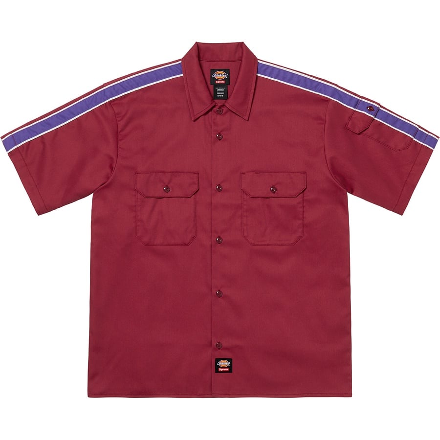 Details on Supreme Dickies Stripe S S Work Shirt Maroon from spring summer
                                                    2022 (Price is $118)