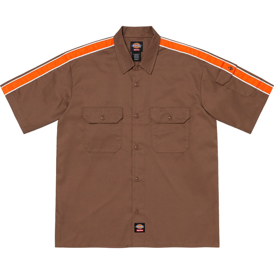 Details on Supreme Dickies Stripe S S Work Shirt Brown from spring summer 2022 (Price is $118)