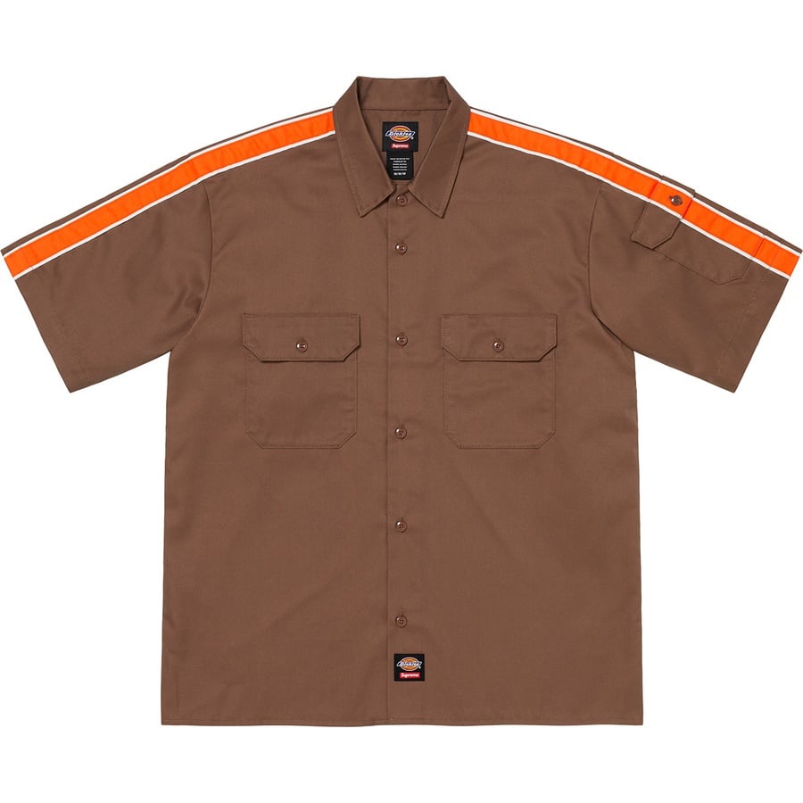 Details on Supreme Dickies Stripe S S Work Shirt Brown from spring summer
                                                    2022 (Price is $118)