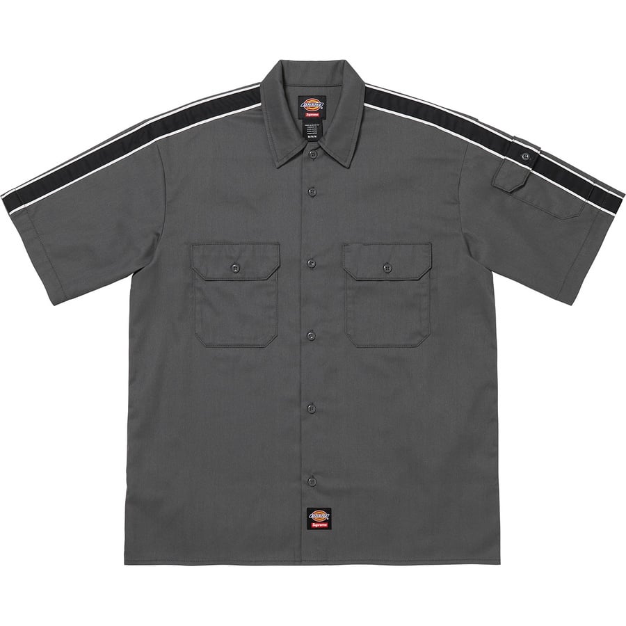 Details on Supreme Dickies Stripe S S Work Shirt Charcoal from spring summer 2022 (Price is $118)