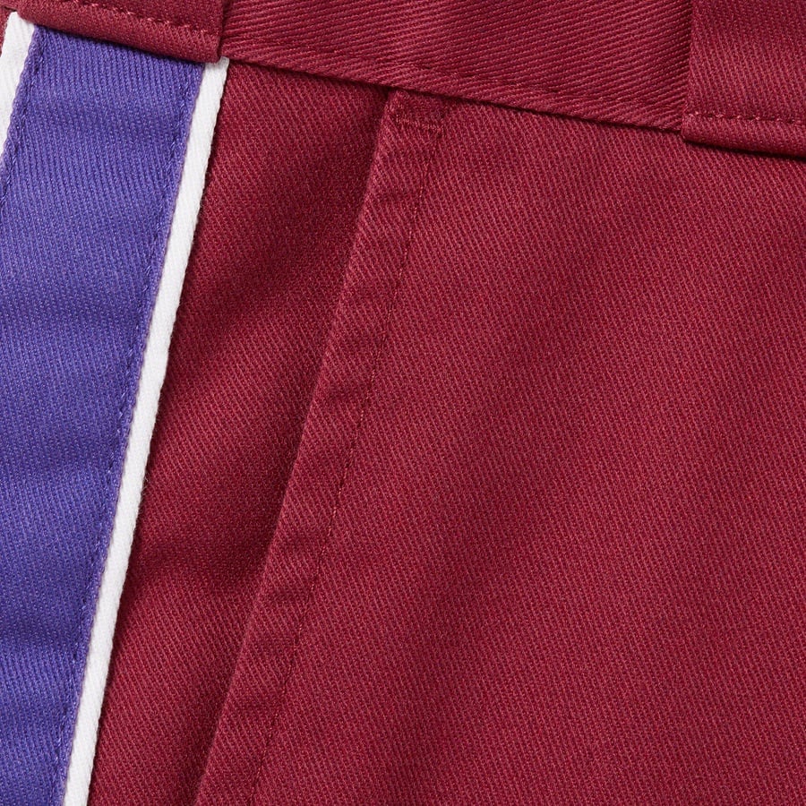 Details on Supreme Dickies Stripe 13” Loose Fit Work Short Maroon from spring summer
                                                    2022 (Price is $98)