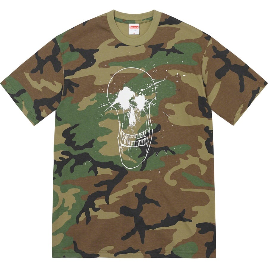 Details on Ralph Steadman Skull Tee Woodland Camo from spring summer 2022 (Price is $44)