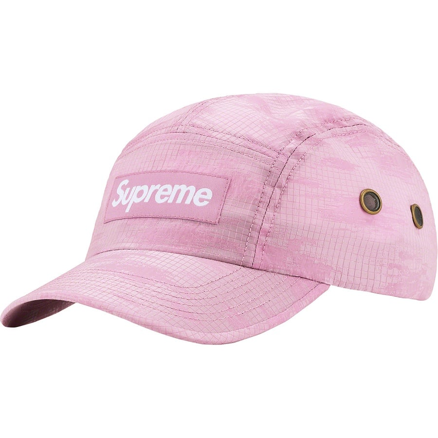 Details on Broken Camo Camp Cap Purple from spring summer 2022 (Price is $48)