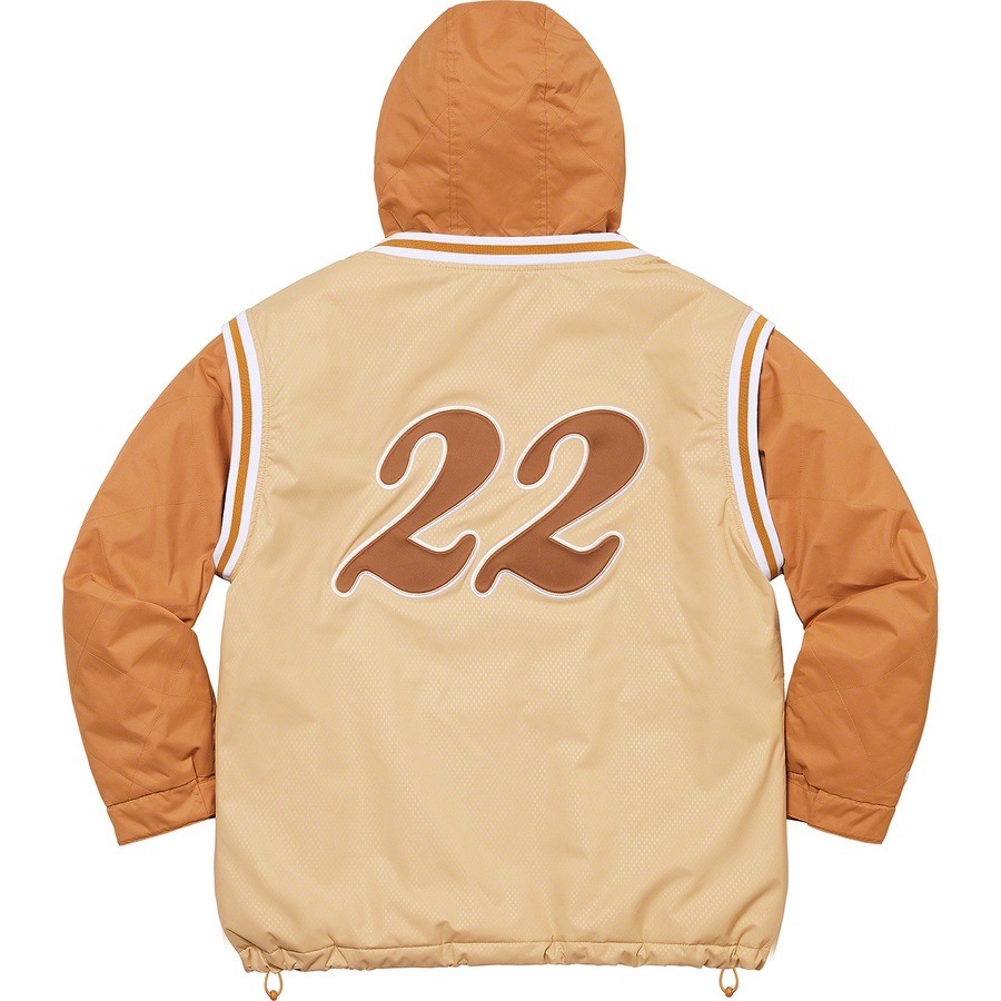 Details on Supreme Mitchell & Ness Quilted Sports Jacket Tan from spring summer
                                                    2022 (Price is $298)