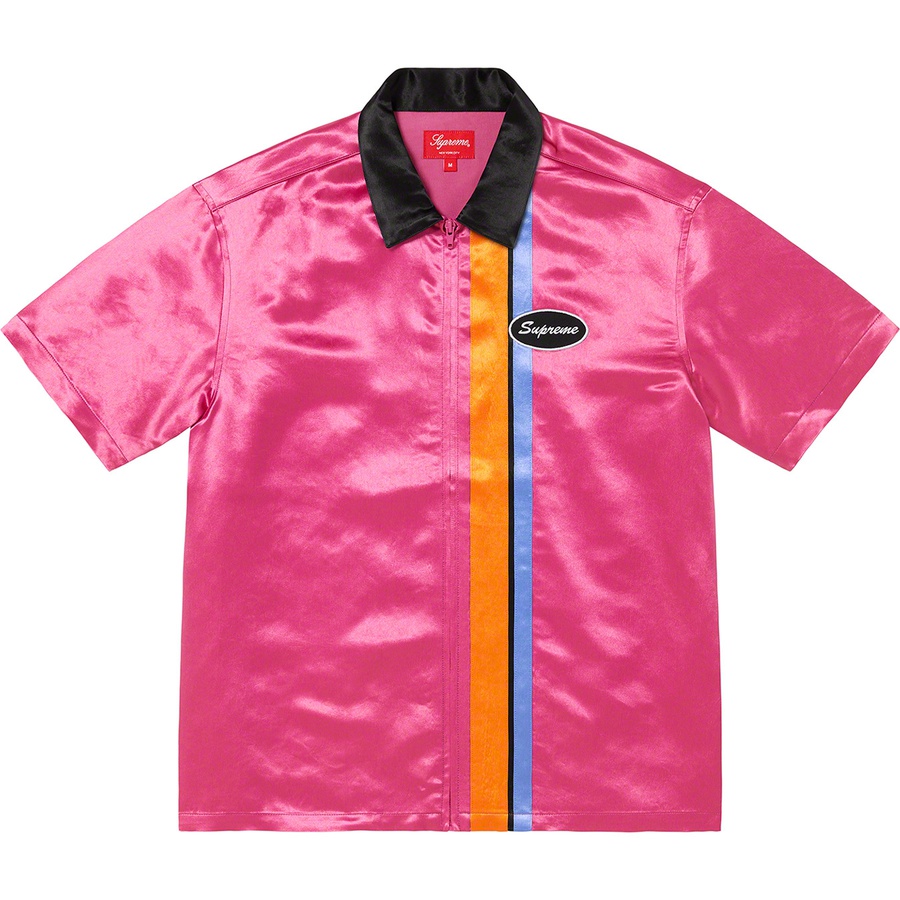 Details on Satin Zip Up S S Work Shirt Pink from spring summer
                                                    2022 (Price is $148)