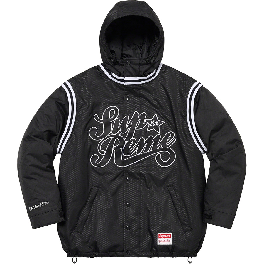 Details on Supreme Mitchell & Ness Quilted Sports Jacket Black from spring summer
                                                    2022 (Price is $298)
