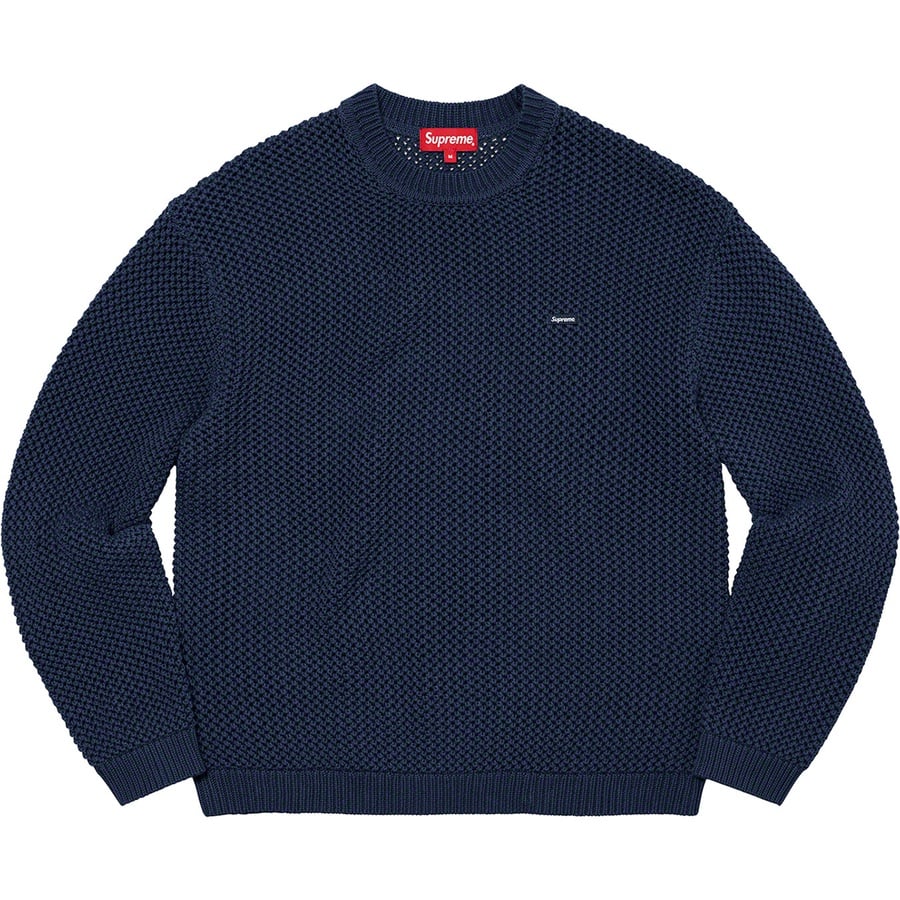 Details on Open Knit Small Box Sweater Navy from spring summer 2022 (Price is $138)