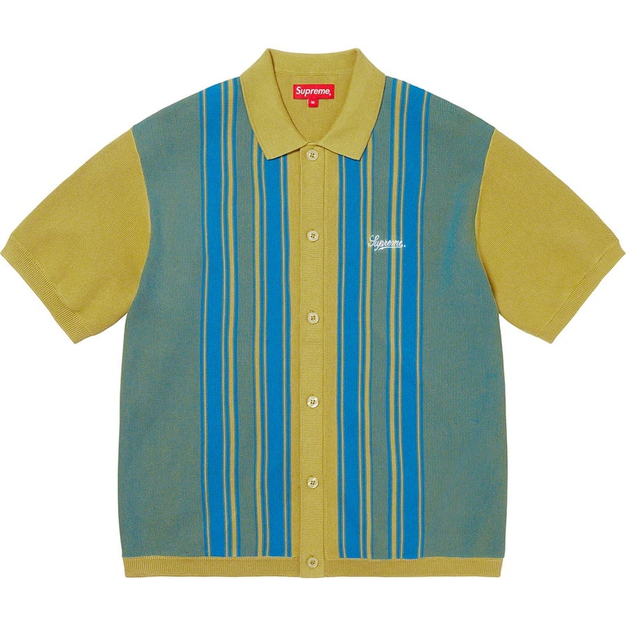 Details on Stripe Button Up Polo Dusty Lime from spring summer
                                                    2022 (Price is $128)