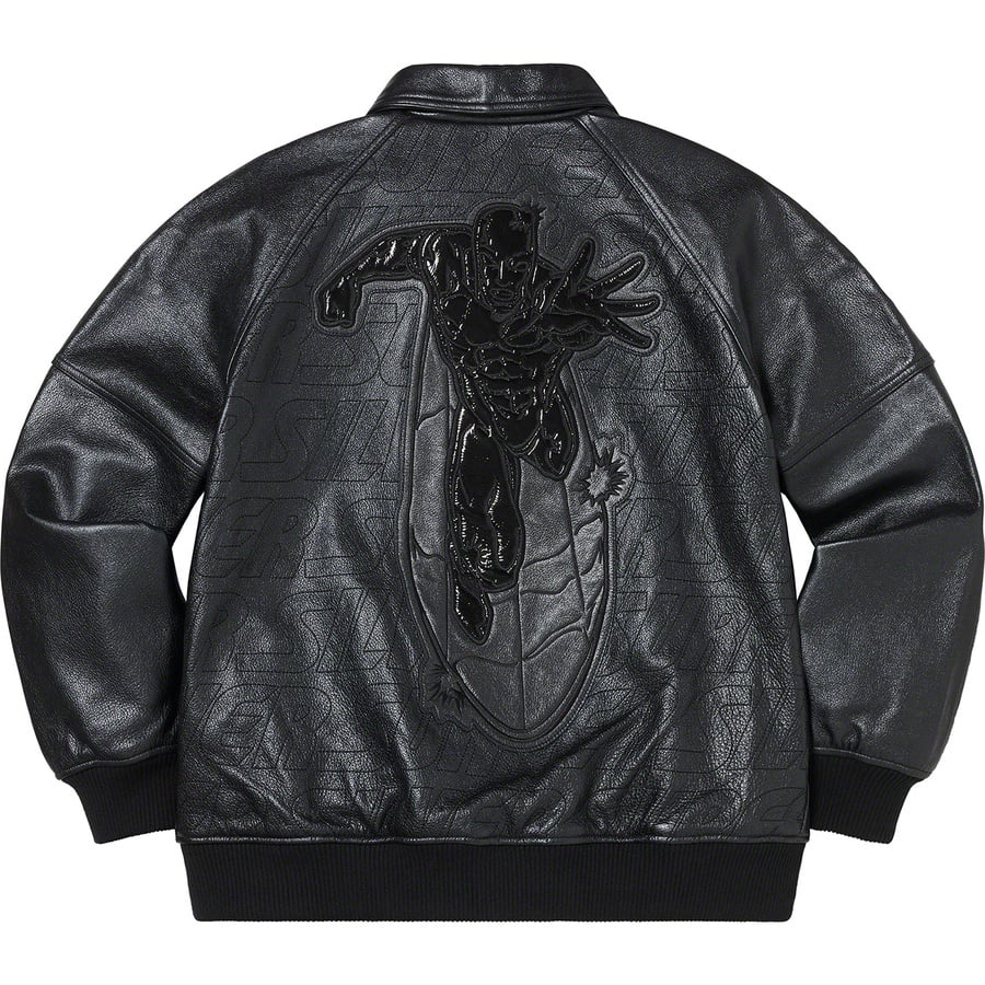 Details on Silver Surfer Leather Varsity Jacket Black from spring summer
                                                    2022 (Price is $798)