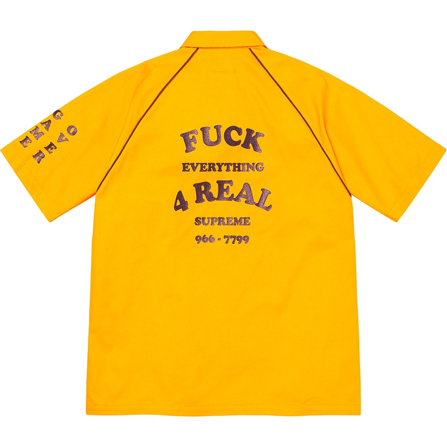 Details on Fuck Everything S S Work Shirt Yellow from spring summer 2022 (Price is $128)