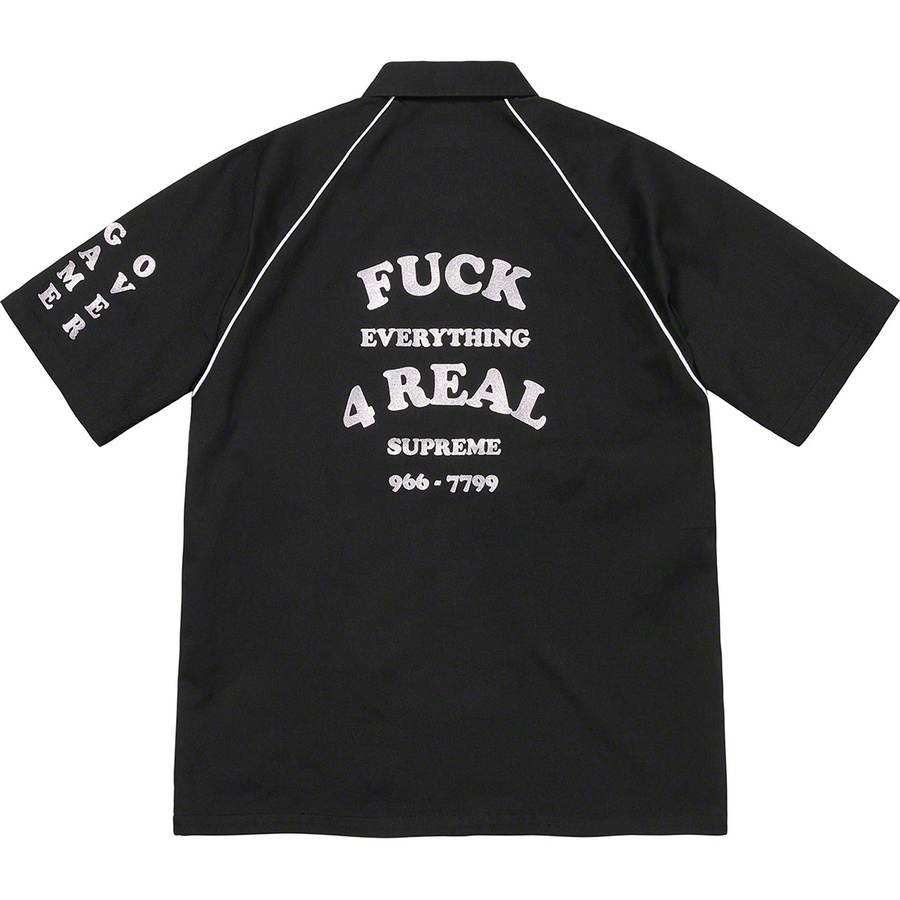 Details on Fuck Everything S S Work Shirt Black from spring summer 2022 (Price is $128)