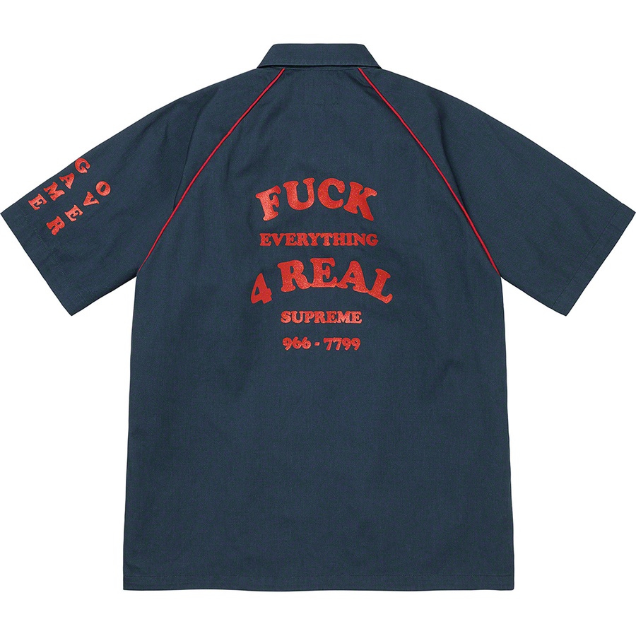 Details on Fuck Everything S S Work Shirt Light Navy from spring summer 2022 (Price is $128)